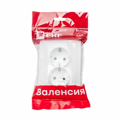 Валенсия розетка 2-местная с/з 16А белая с защ. штор. EKF PROxima EWR16-128-10