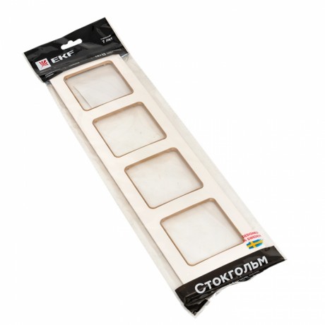 Стокгольм Рамка 4-местная белая с линией цвета шампань EKF PROxima EAM-G-303-20