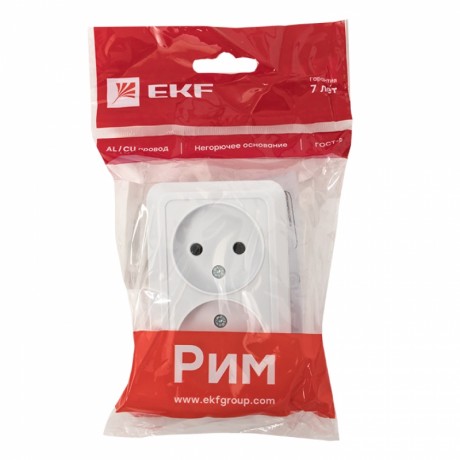Рим Розетка 2-местная 10А без заземления белая EKF ENR10-102-10