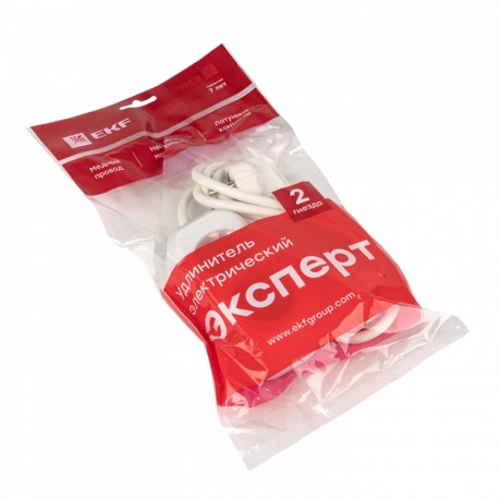 Удлинитель Эксперт 2 гнезда 2 метра 16А/3,5кВт с заземлением ПВС 3х1 EKF PROxima UBA16-310-2-02