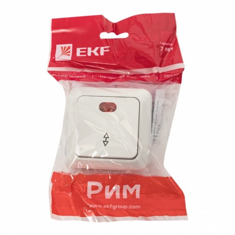 Рим Выключатель проходной 1-клавишный с индикатором 10А белый EKF ENV10-125-10