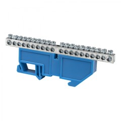 Шина 0 N (6x9мм) 20 отв. цинк синий изолятор на DIN-рейку EKF PROxima sn1-63-20-d