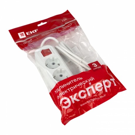 Удлинитель Эксперт 3 гнезда 2 метра 16А/3,5кВт с выключателем и заземлением ПВС 3х1 EKF PROxima UBA16-310-3-02i
