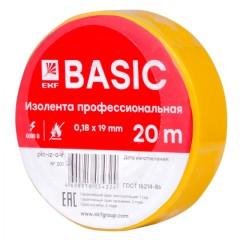 Изолента класс А (0,18х19мм) (20м.) желтая EKF Basic plc-iz-a-y