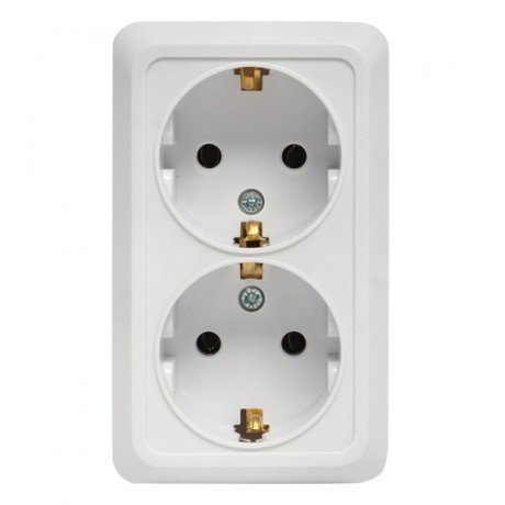 Рим Розетка 2-местная 16А с заземлением белая EKF ENR16-128-10