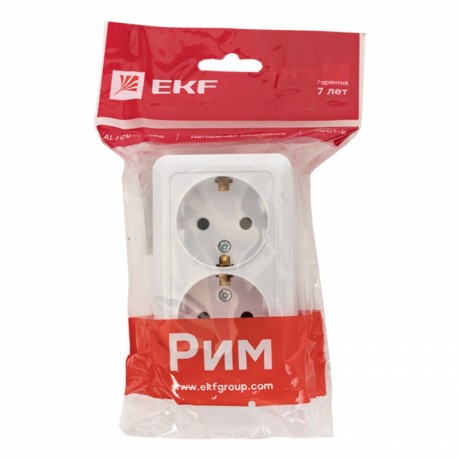Рим Розетка 2-местная 16А с заземлением белая EKF ENR16-128-10