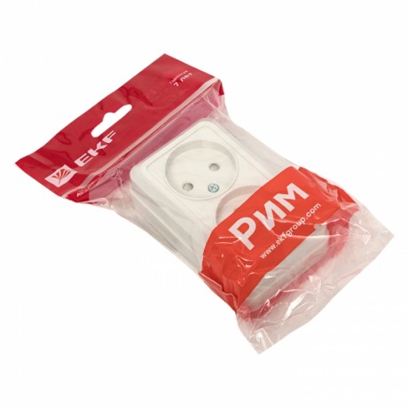 Рим Розетка 2-местная 10А без заземления белая с защ. штор. EKF ENR10-102-100