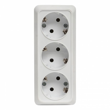 Рим Розетка 3-местная 16А с заземлением белая EKF ENR16-228-10