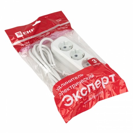 Удлинитель Эксперт 3 гнезда 3 метра 16А/3,5кВт с заземлением ПВС 3х1 EKF PROxima UBA16-310-3-03
