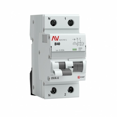 Дифференциальный автомат DVA-6 1P+N 40А (B) 30мА (AC) 6кА EKF AVERES rcbo6-1pn-40B-30-ac-av