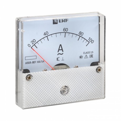 Амперметр AMA-801 аналоговый на панель (80х80) круглый вырез 100А трансф. подкл. EKF ama-801-100