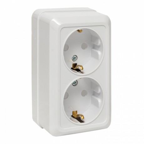 Рим Розетка 2-местная 16А с заземлением белая с защ. штор. EKF ENR16-128-100