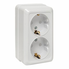 Рим Розетка 2-местная 16А с заземлением белая с защ. штор. EKF ENR16-128-100