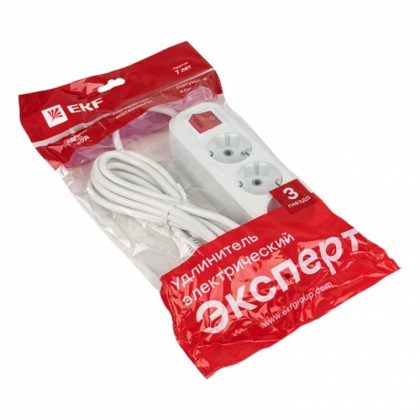 Удлинитель Эксперт 3 гнезда 3 метра 16А/3,5кВт с выключателем и заземлением ПВС 3х1 EKF PROxima UBA16-310-3-03i