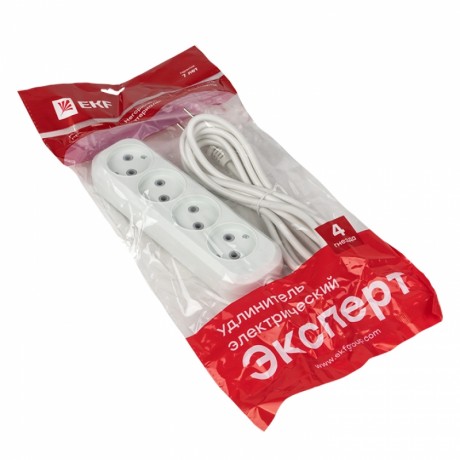 Удлинитель Эксперт 4 гнезда 3 метра 10А/2,2кВт без заземления ПВС 2х0,75 EKF PROxima UBA10-275-4-03
