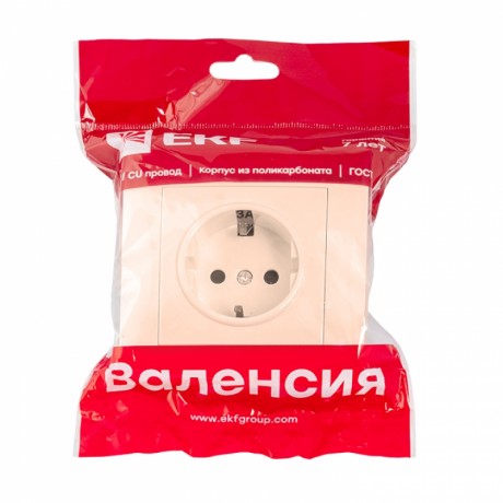 Валенсия розетка 1-местная с/з 16А кремовая с защ. штор. EKF PROxima EWR16-028-20