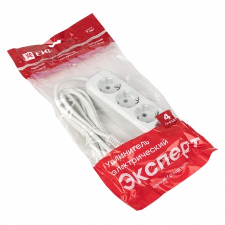 Удлинитель Эксперт 4 гнезда 3 метра 16А/3,5кВт с заземлением ПВС 3х1 EKF PROxima UBA16-310-4-03