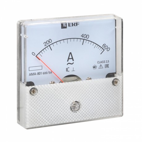 Амперметр AMA-801 аналоговый на панель (80х80) круглый вырез 600А трансф. подкл. EKF ama-801-600