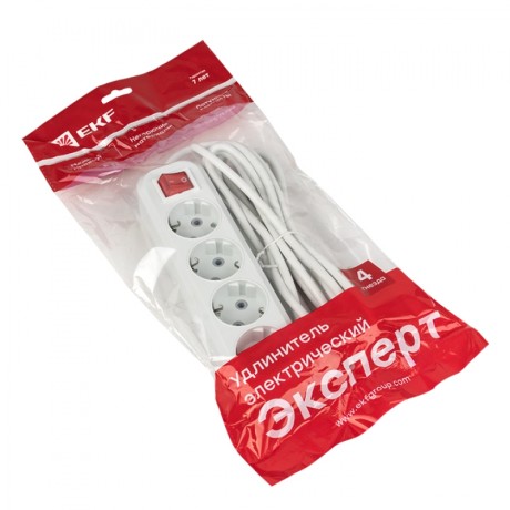 Удлинитель Эксперт 4 гнезда 2 метра 16А/3,5кВт с выключателем и заземлением ПВС 3х1 EKF PROxima UBA16-310-4-02i