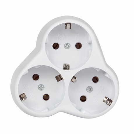 Тройник 3 гн. с/з круглый бел. 16А 250В EKF PROxima ATK16-3