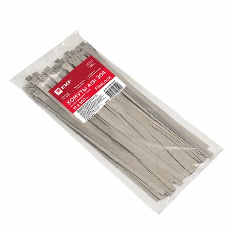 Хомут AISI 304 из нержавеющей стали, 12x360 (100 шт.) FlexLock PROxima plc-fl-tss-304-12x360
