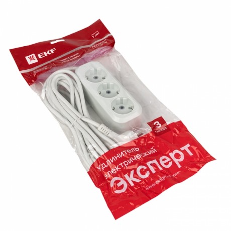 Удлинитель Эксперт 3 гнезда 5 метров 16А/3,5кВт с заземлением ПВС 3х1 EKF PROxima UBA16-310-3-05