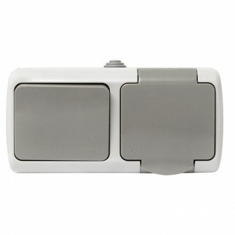 Мурманск Блок розетка 1-м 16А с заземлением с крышкой+ 1-кл выключатель IP54 серый EKF EFRV16-050-30-540