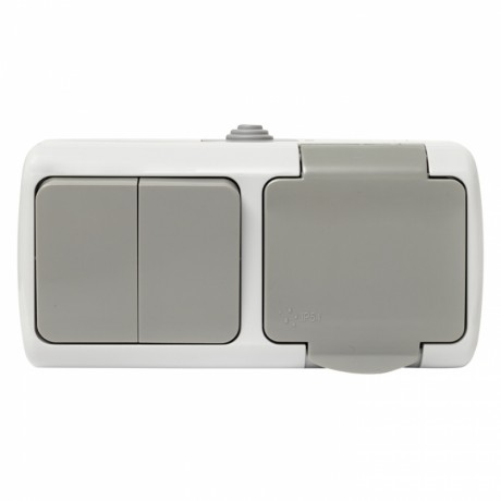 Мурманск Блок розетка 1-м 16А с заземлением с крышкой + 2-кл выключатель IP54 серый EKF EFRV16-052-30-540