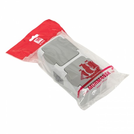 Мурманск Розетка 2-местная 16А с заземлением с крышкой IP54 серый с защитными шторками EKF EFR16-129-30-54