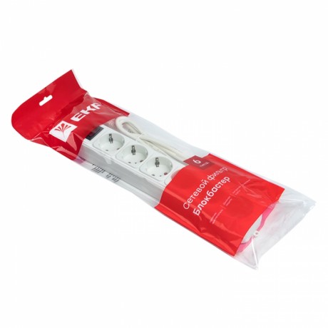 Сетевой фильтр 6*1,8м 10А/2,2кВт с выкл. c/з ПВС 3х0,75 Блокбастер EKF PROxima UFP10-375-6-018