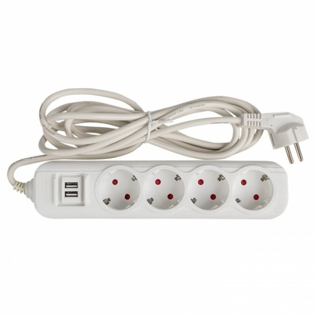 Удлинитель Эксперт 4 гнезда 5 метров 16А/3,5кВт с 2 USB 2,1А ПВС 3х1 EKF UBA16-2USB-4-05i