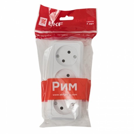 Рим Розетка 3-местная 10А без заземления белая EKF ENR10-202-10