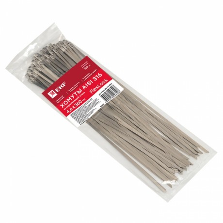 Хомут AISI 316 из нержавеющей стали, 4.6x360 (100 шт.) FlexLock PROxima plc-fl-tss-316-4.6x360