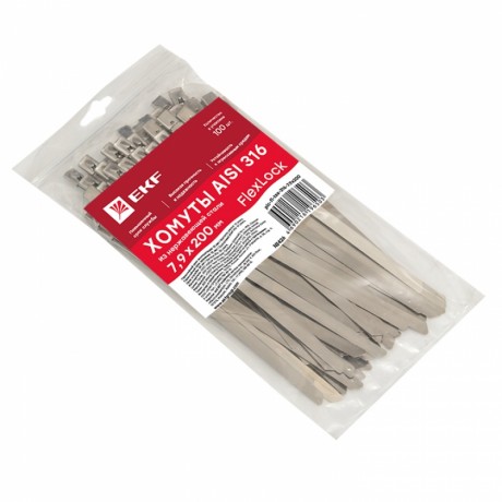 Хомут AISI 316 из нержавеющей стали, 7.9x200 (100 шт.) FlexLock PROxima plc-fl-tss-316-7.9x200