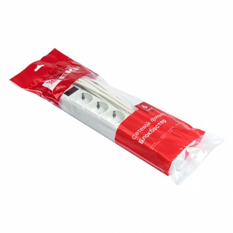 Сетевой фильтр 6*5м 10А/2,2кВт с выкл. c/з ПВС 3х0,75 Блокбастер EKF PROxima UFP10-375-6-05