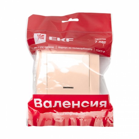 Валенсия выключатель 1-кл. 10А кремовый с индикатором EKF PROxima EWV10-121-20
