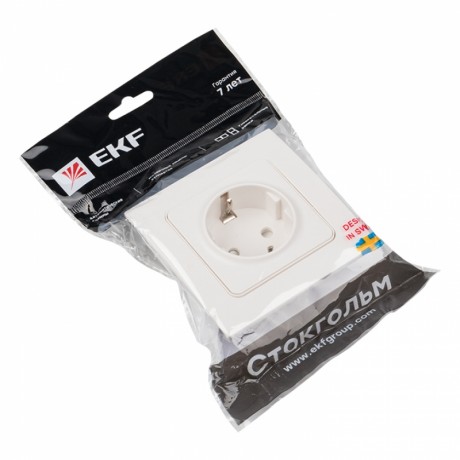 Стокгольм Розетка 1-местная с/з 16А белая с защ. штор. EKF PROxima EXR16-028-10