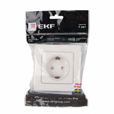 Стокгольм Розетка 1-местная с/з 16А белая с защ. штор. EKF PROxima EXR16-028-10